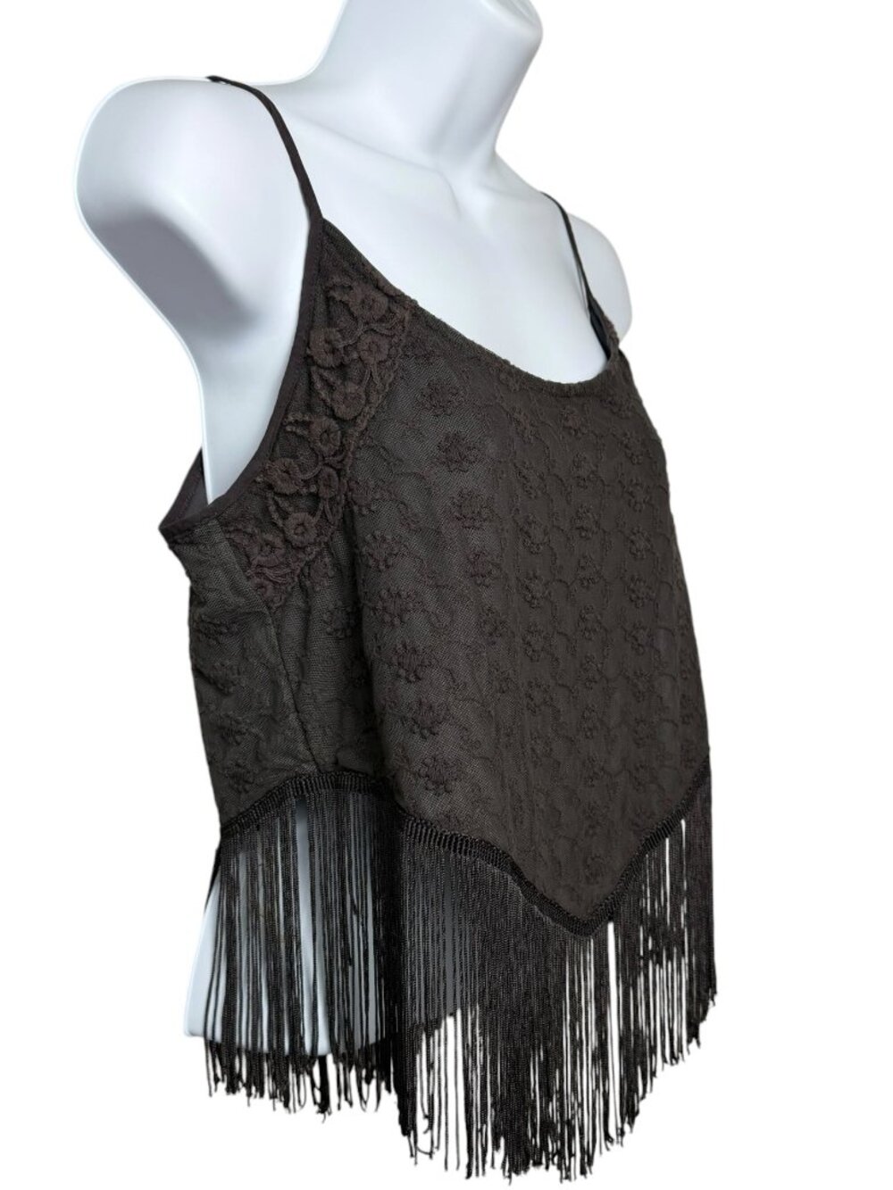 Taylor & Sage Brown Lace Fringe Cami Tank M Boho Festival